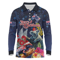 Australia and New Zealand Long Sleeve Polo Shirt Merry Christmas-Tuatara and Koala with Plants Xmas Style
