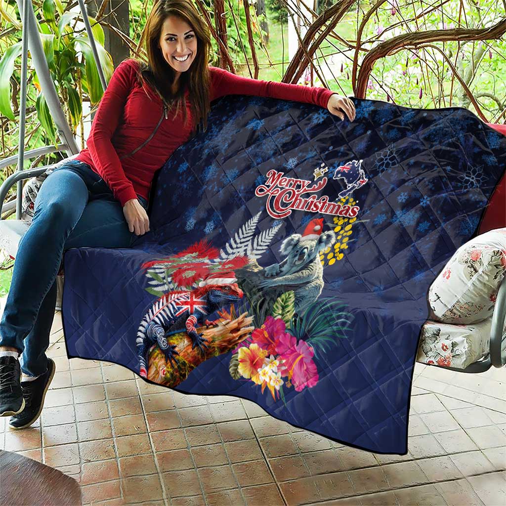 Australia and New Zealand Quilt Merry Christmas-Tuatara and Koala with Plants Xmas Style