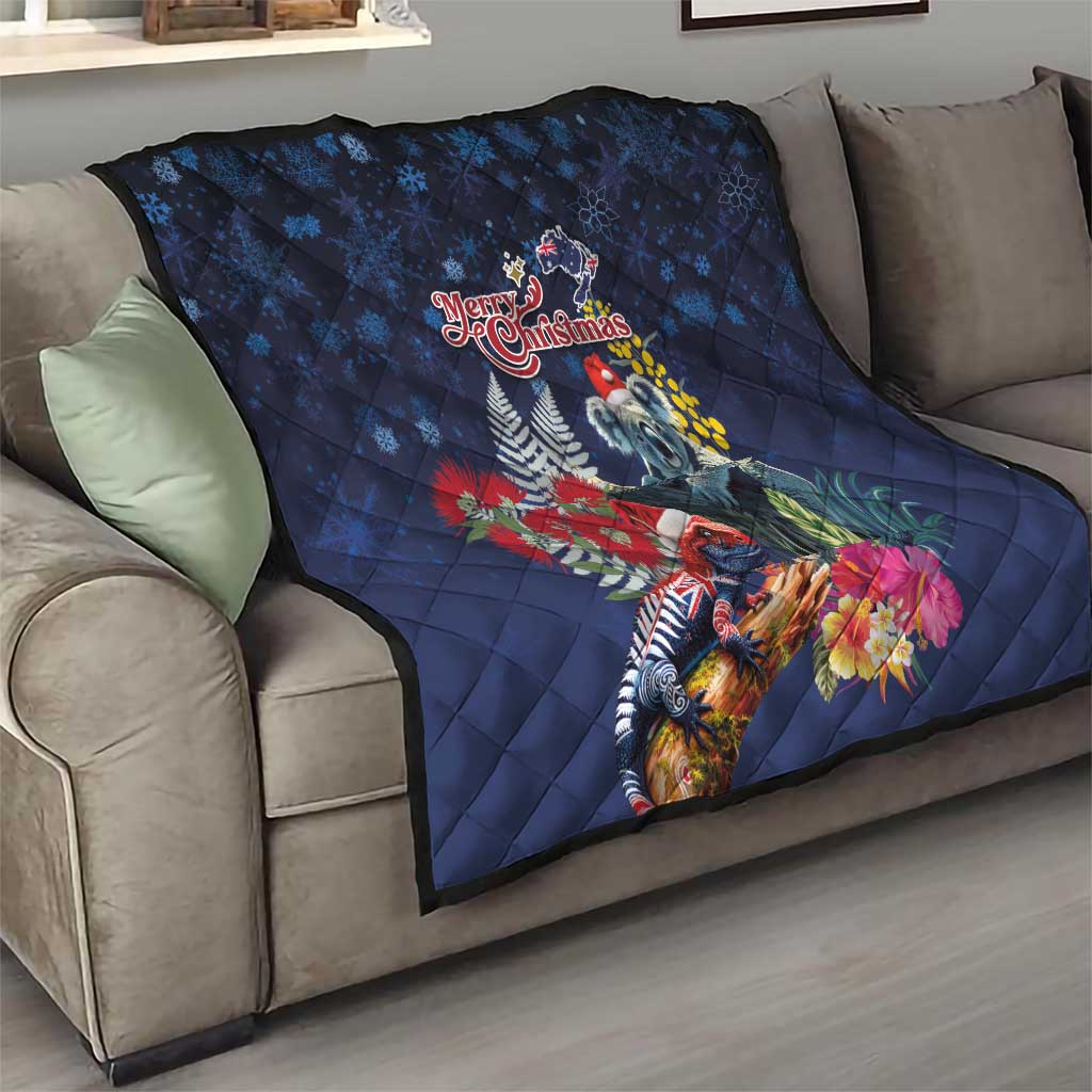 Australia and New Zealand Quilt Merry Christmas-Tuatara and Koala with Plants Xmas Style