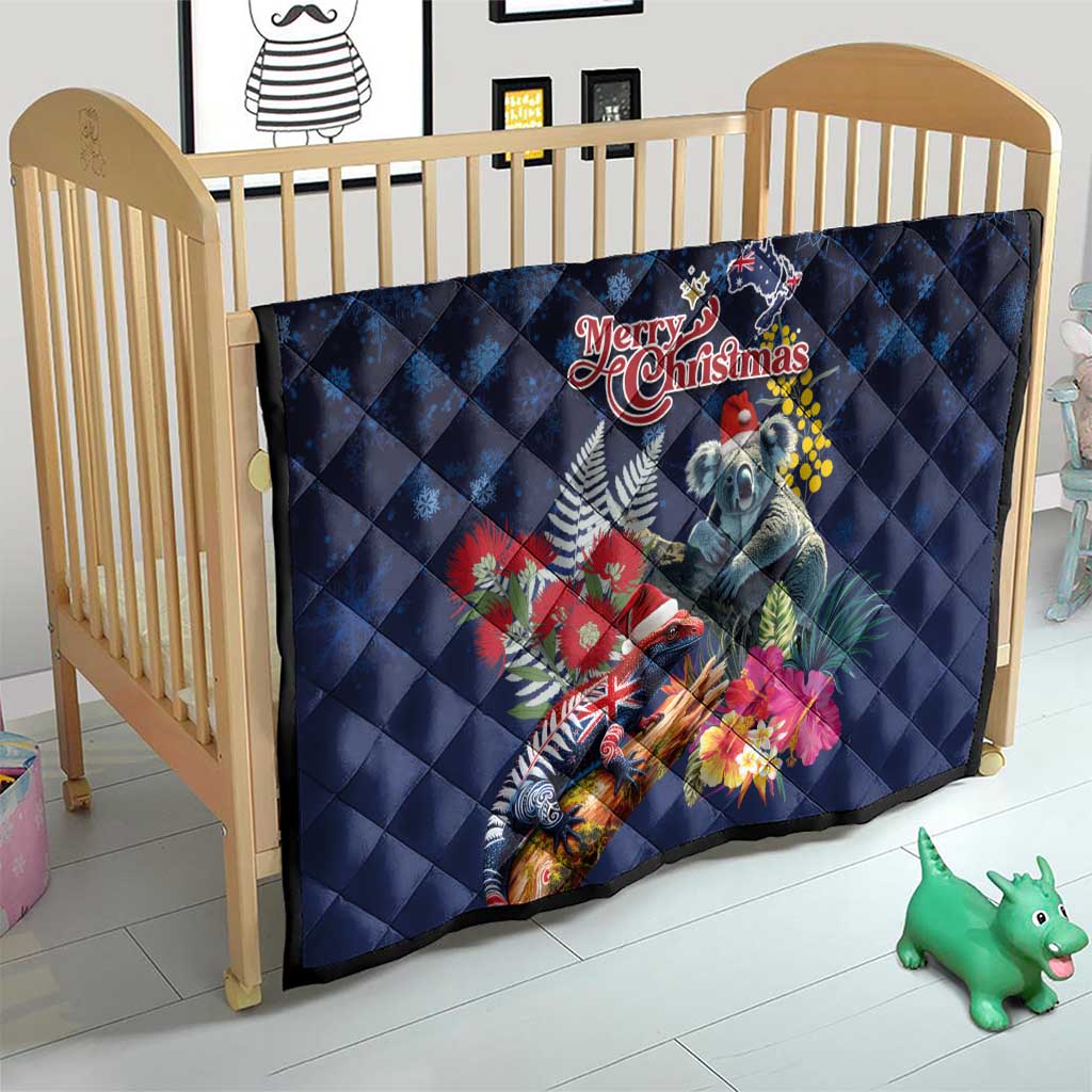 Australia and New Zealand Quilt Merry Christmas-Tuatara and Koala with Plants Xmas Style