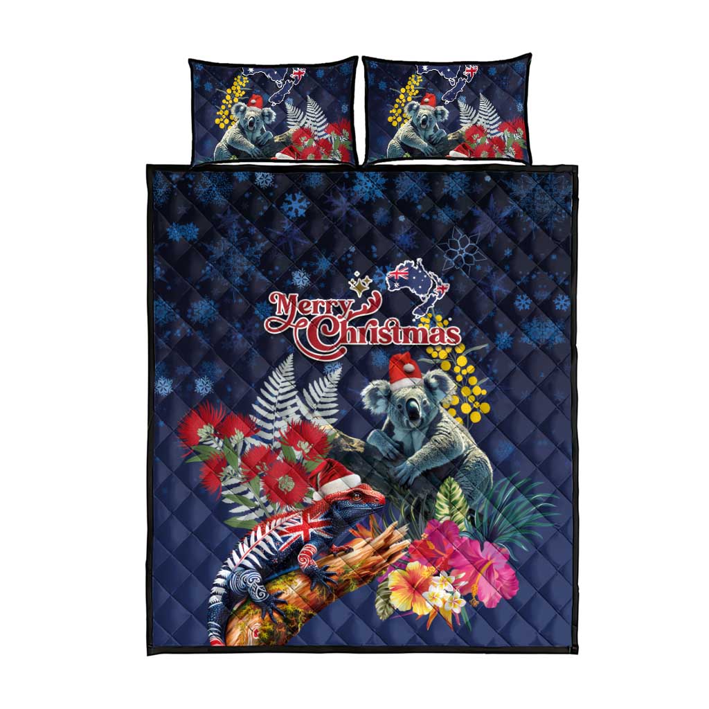 Australia and New Zealand Quilt Bed Set Merry Christmas-Tuatara and Koala with Plants Xmas Style