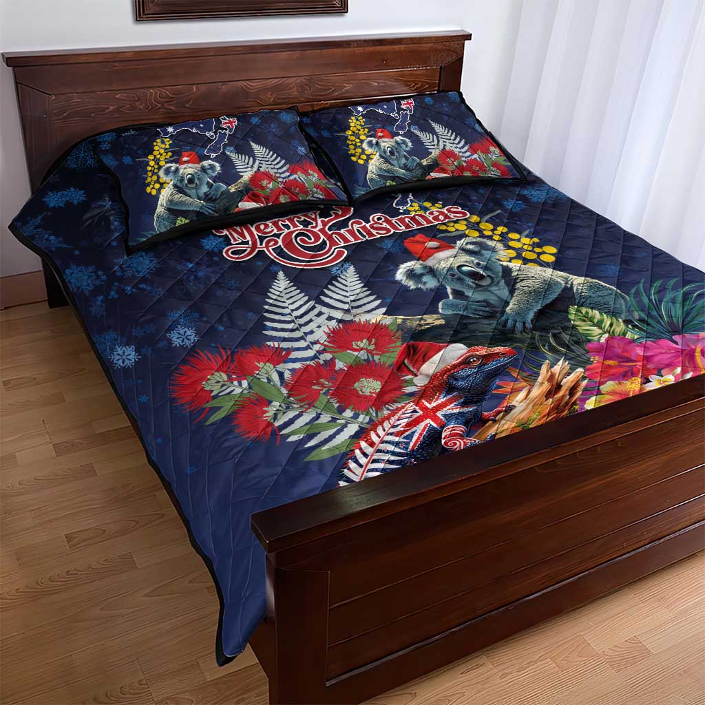 Australia and New Zealand Quilt Bed Set Merry Christmas-Tuatara and Koala with Plants Xmas Style