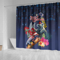 Australia and New Zealand Shower Curtain Merry Christmas-Tuatara and Koala with Plants Xmas Style