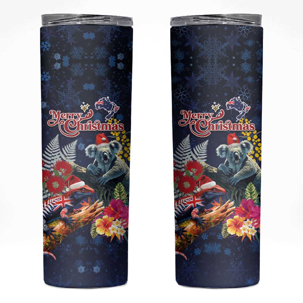 Australia and New Zealand Skinny Tumbler Merry Christmas-Tuatara and Koala with Plants Xmas Style