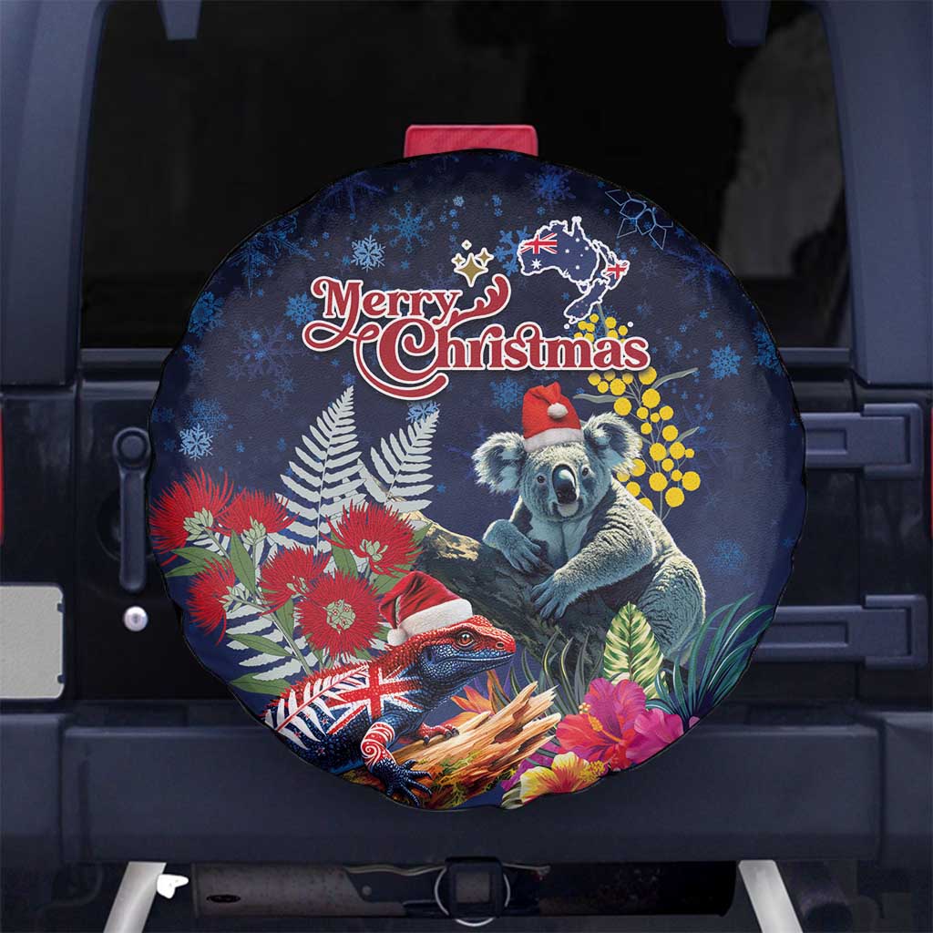 Australia and New Zealand Spare Tire Cover Merry Christmas-Tuatara and Koala with Plants Xmas Style