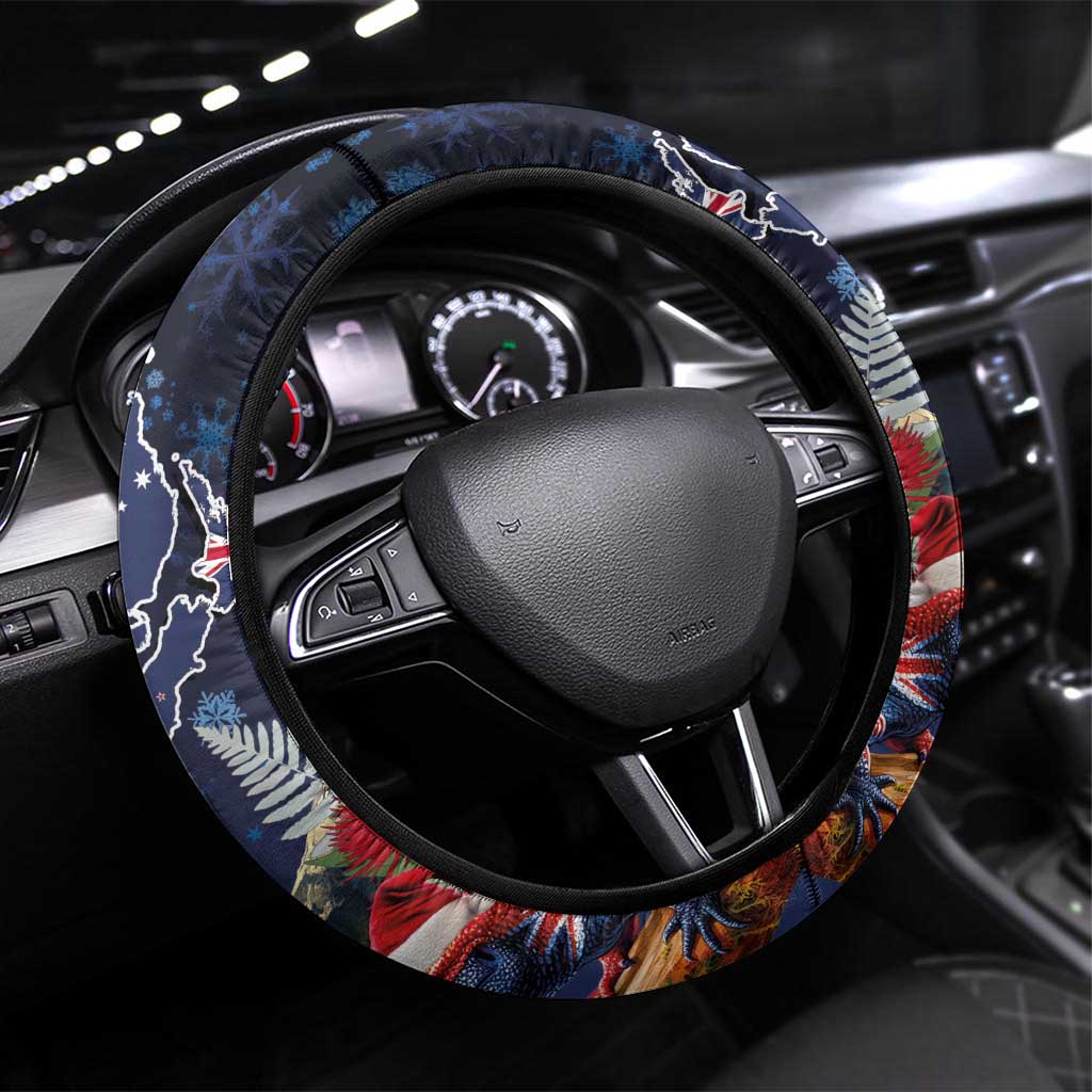 Australia and New Zealand Steering Wheel Cover Merry Christmas-Tuatara and Koala with Plants Xmas Style LT03 Universal Fit Navy - Polynesian Pride