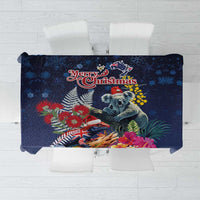 Australia and New Zealand Tablecloth Merry Christmas-Tuatara and Koala with Plants Xmas Style LT03 Navy - Polynesian Pride