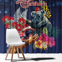 Australia and New Zealand Window Curtain Merry Christmas-Tuatara and Koala with Plants Xmas Style