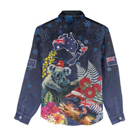 Australia and New Zealand Women Casual Shirt Merry Christmas-Tuatara and Koala with Plants Xmas Style