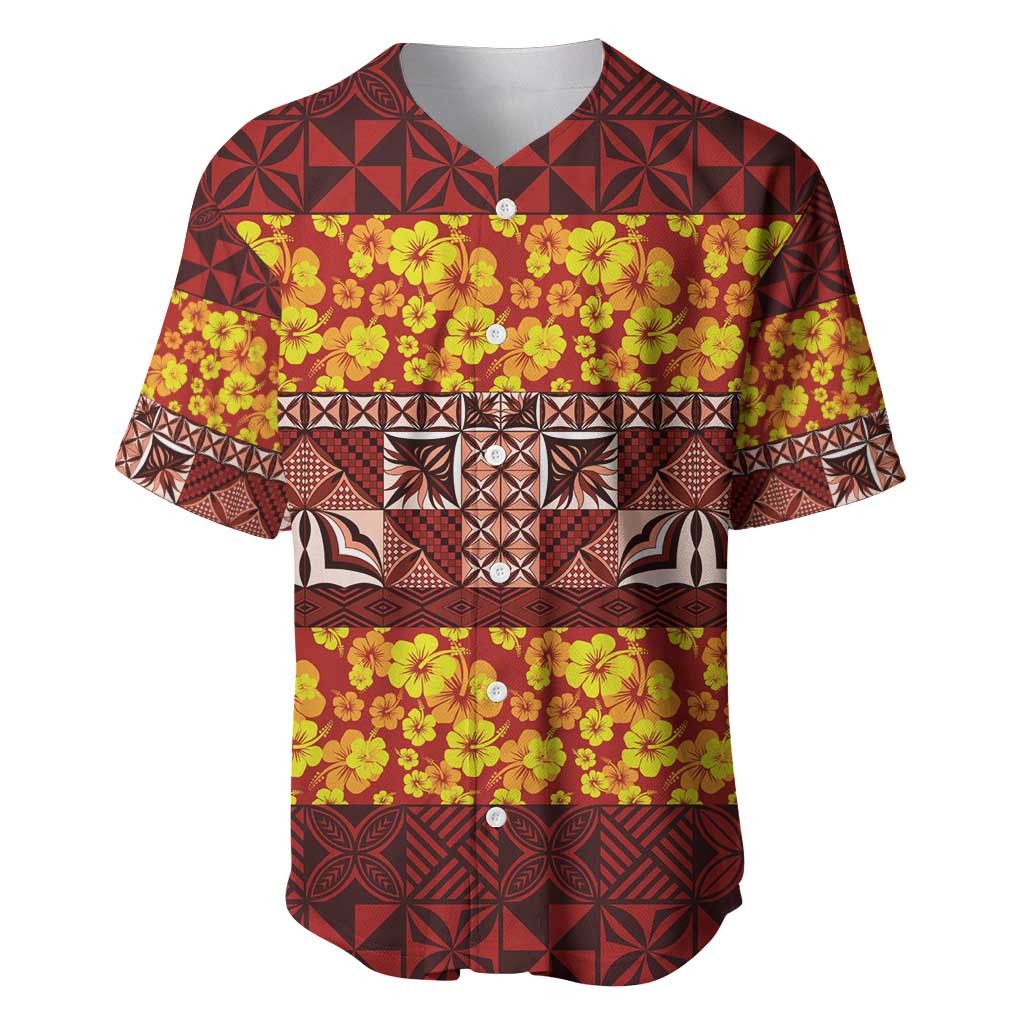 Samoa Siapo and Tapa Baseball Jersey Pacific Tribal Pattern with Hibiscus Striped Style