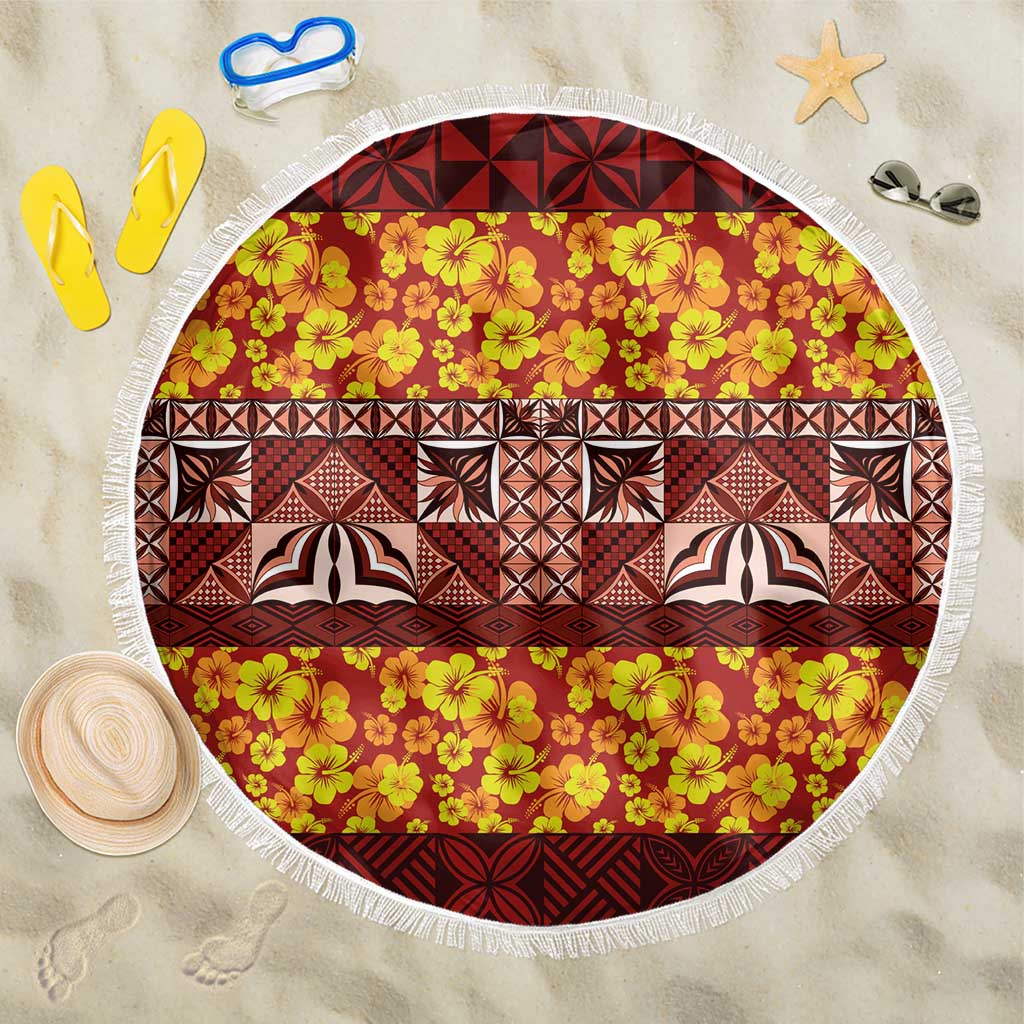 Samoa Siapo and Tapa Beach Blanket Pacific Tribal Pattern with Hibiscus Striped Style