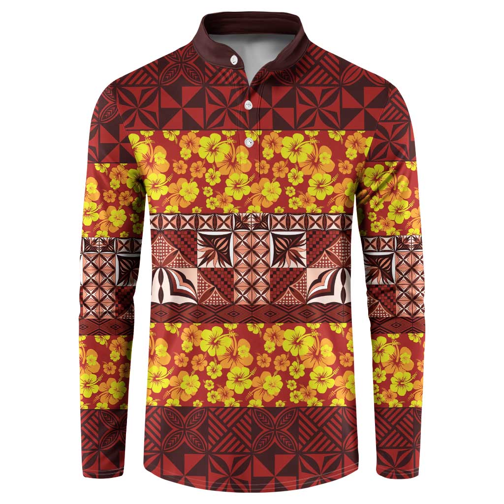 Samoa Siapo and Tapa Button Sweatshirt Pacific Tribal Pattern with Hibiscus Striped Style