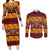 Samoa Siapo and Tapa Couples Matching Long Sleeve Bodycon Dress and Long Sleeve Button Shirt Pacific Tribal Pattern with Hibiscus Striped Style