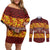 Samoa Siapo and Tapa Couples Matching Off Shoulder Short Dress and Long Sleeve Button Shirt Pacific Tribal Pattern with Hibiscus Striped Style