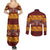 Samoa Siapo and Tapa Couples Matching Summer Maxi Dress and Long Sleeve Button Shirt Pacific Tribal Pattern with Hibiscus Striped Style