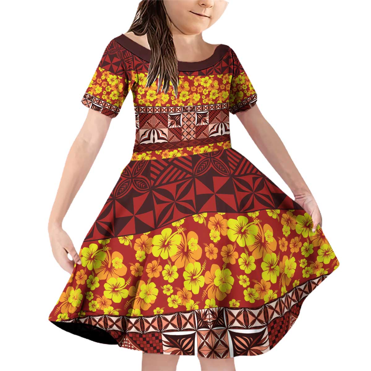 Samoa Siapo and Tapa Family Matching Off Shoulder Short Dress and Hawaiian Shirt Pacific Tribal Pattern with Hibiscus Striped Style