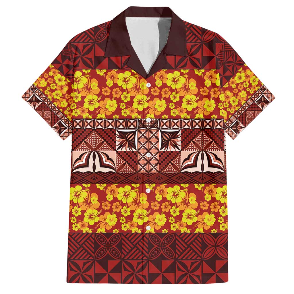 Samoa Siapo and Tapa Family Matching Summer Maxi Dress and Hawaiian Shirt Pacific Tribal Pattern with Hibiscus Striped Style