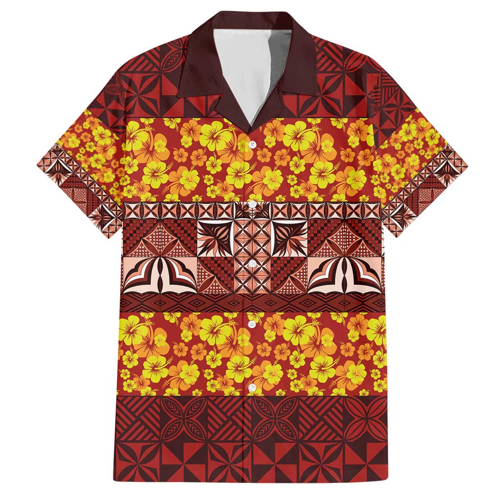 Samoa Siapo and Tapa Hawaiian Shirt Pacific Tribal Pattern with Hibiscus Striped Style