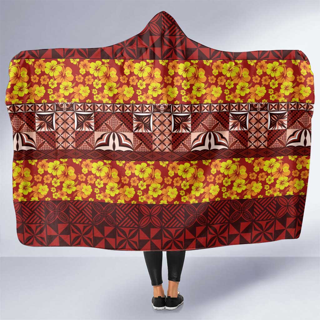 Samoa Siapo and Tapa Hooded Blanket Pacific Tribal Pattern with Hibiscus Striped Style