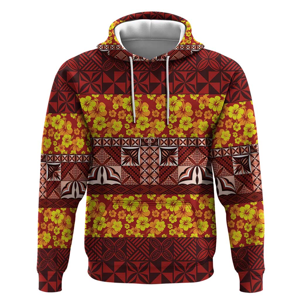 Samoa Siapo and Tapa Hoodie Pacific Tribal Pattern with Hibiscus Striped Style