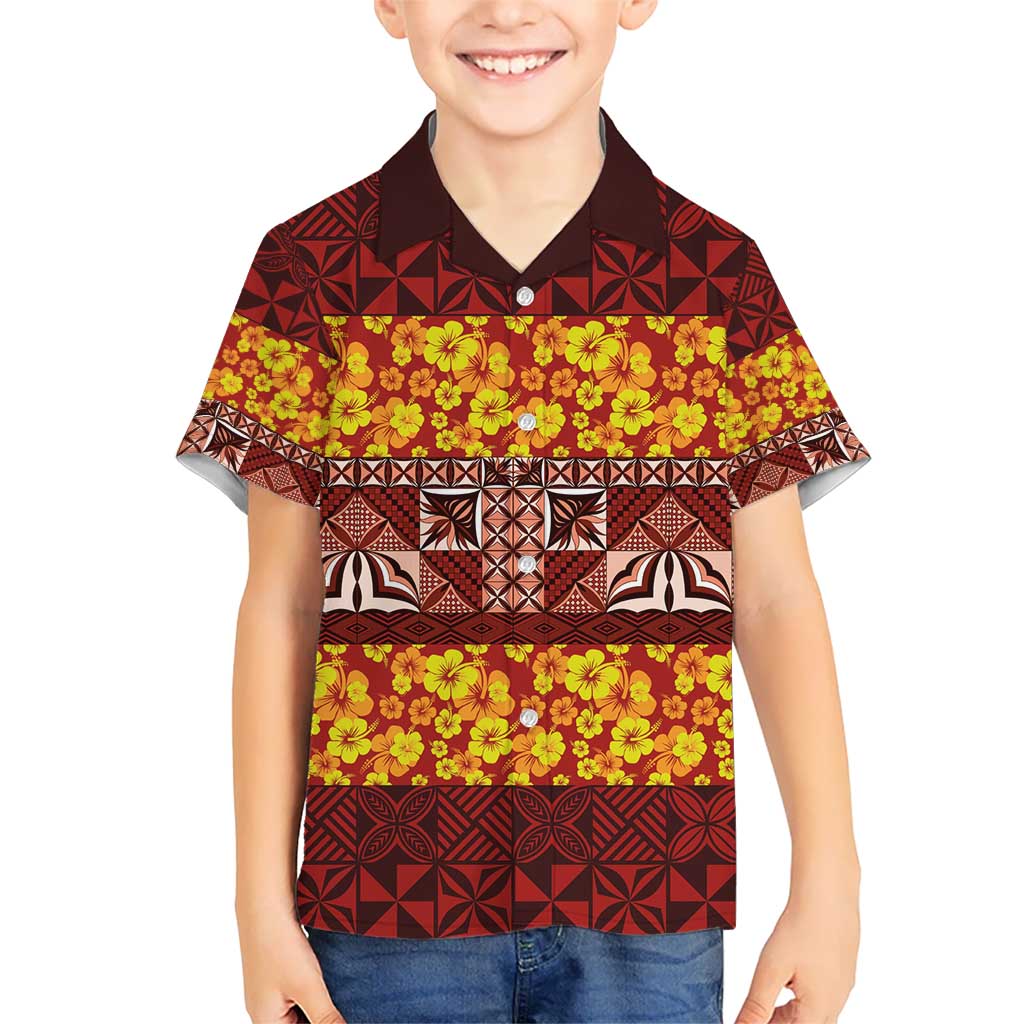 Samoa Siapo and Tapa Kid Hawaiian Shirt Pacific Tribal Pattern with Hibiscus Striped Style