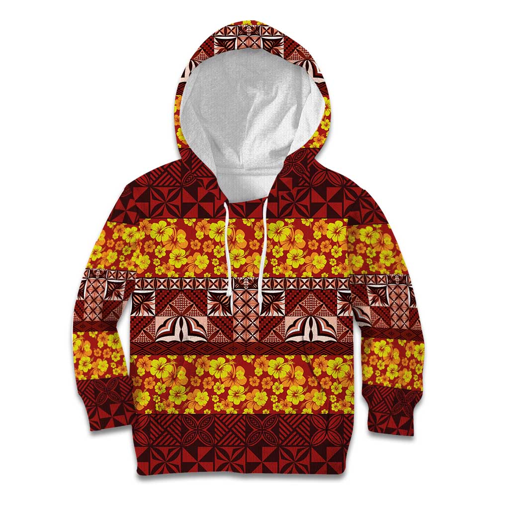 Samoa Siapo and Tapa Kid Hoodie Pacific Tribal Pattern with Hibiscus Striped Style