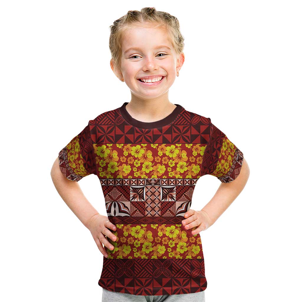 Samoa Siapo and Tapa Kid T Shirt Pacific Tribal Pattern with Hibiscus Striped Style