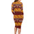 Samoa Siapo and Tapa Long Sleeve Bodycon Dress Pacific Tribal Pattern with Hibiscus Striped Style