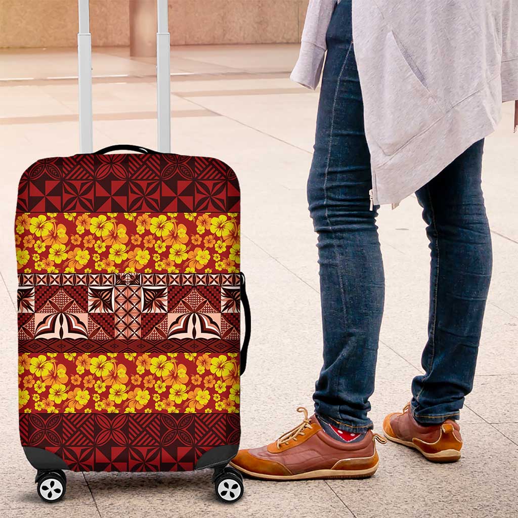 Samoa Siapo and Tapa Luggage Cover Pacific Tribal Pattern with Hibiscus Striped Style