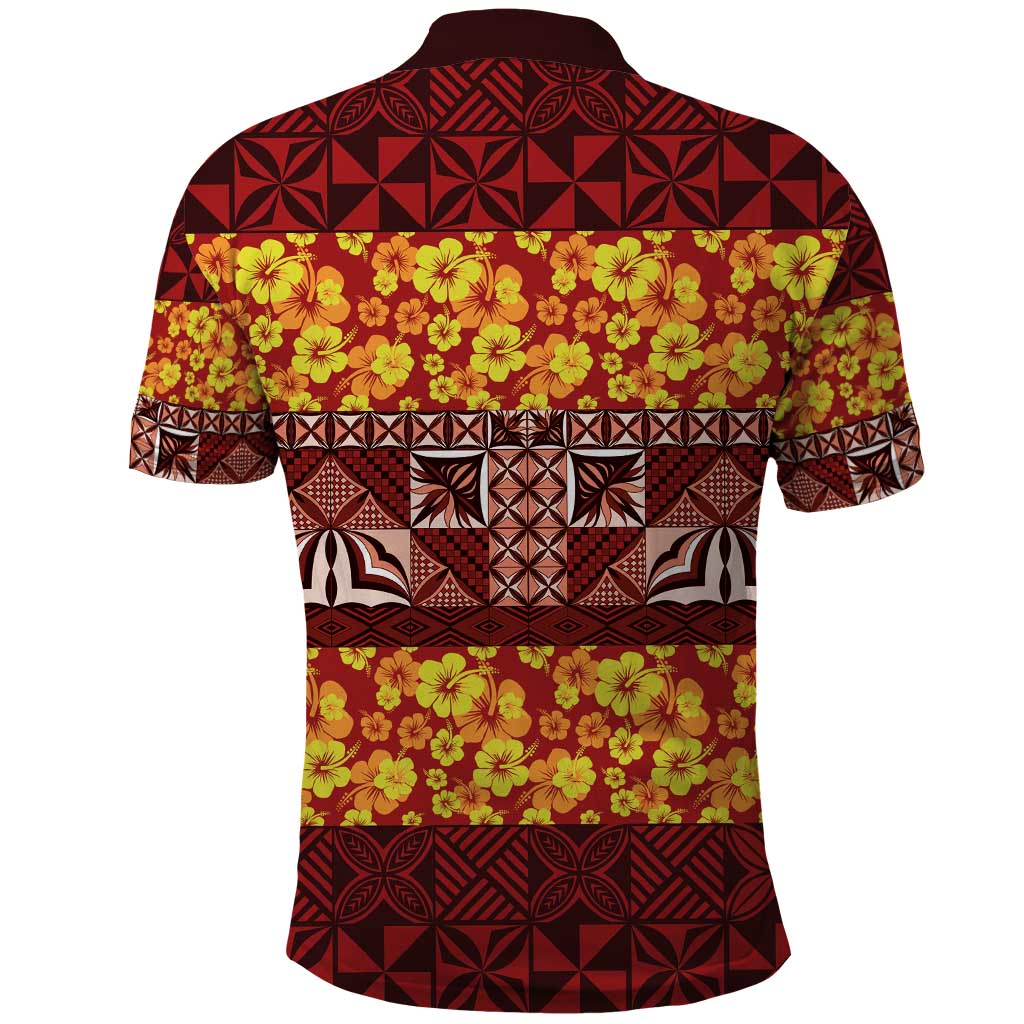 Samoa Siapo and Tapa Polo Shirt Pacific Tribal Pattern with Hibiscus Striped Style