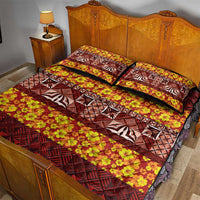 Samoa Siapo and Tapa Quilt Bed Set Pacific Tribal Pattern with Hibiscus Striped Style