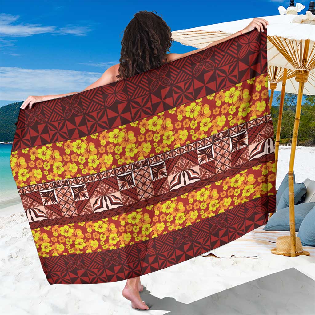 Samoa Siapo and Tapa Sarong Pacific Tribal Pattern with Hibiscus Striped Style