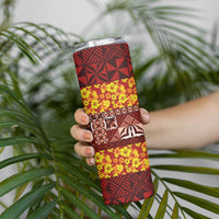 Samoa Siapo and Tapa Skinny Tumbler Pacific Tribal Pattern with Hibiscus Striped Style