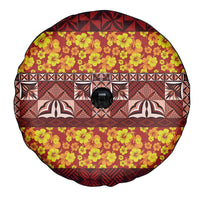 Samoa Siapo and Tapa Spare Tire Cover Pacific Tribal Pattern with Hibiscus Striped Style