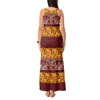 Samoa Siapo and Tapa Tank Maxi Dress Pacific Tribal Pattern with Hibiscus Striped Style