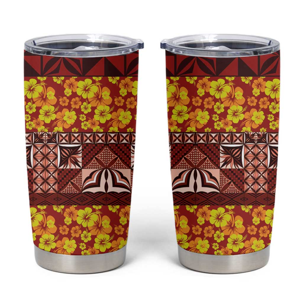 Samoa Siapo and Tapa Tumbler Cup Pacific Tribal Pattern with Hibiscus Striped Style