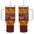 Samoa Siapo and Tapa Tumbler With Handle Pacific Tribal Pattern with Hibiscus Striped Style