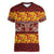 Samoa Siapo and Tapa Women V-Neck T-Shirt Pacific Tribal Pattern with Hibiscus Striped Style