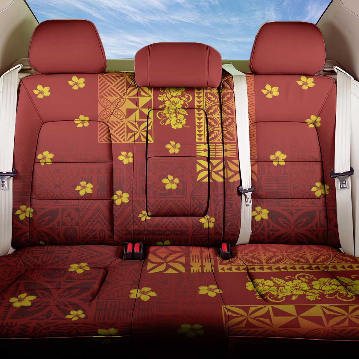 Samoa Tapa Pacific Tribal Pattern Back Car Seat Cover Hibiscus and Plumeria