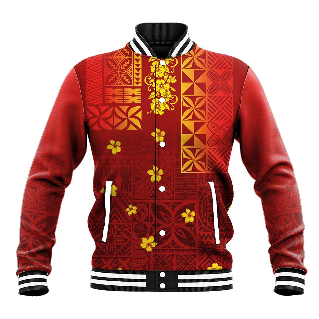 Samoa Tapa Pacific Tribal Pattern Baseball Jacket Hibiscus and Plumeria