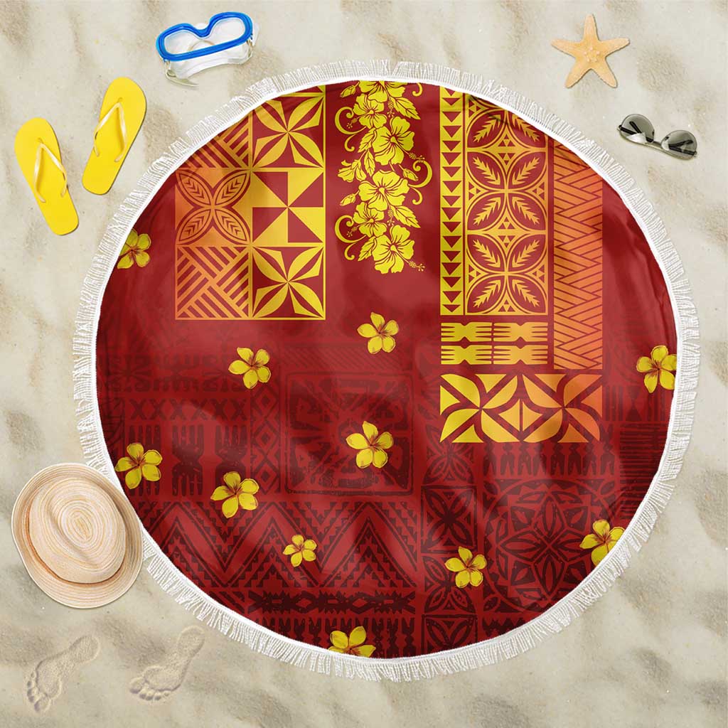 Samoa Tapa Pacific Tribal Pattern Beach Blanket Hibiscus and Plumeria