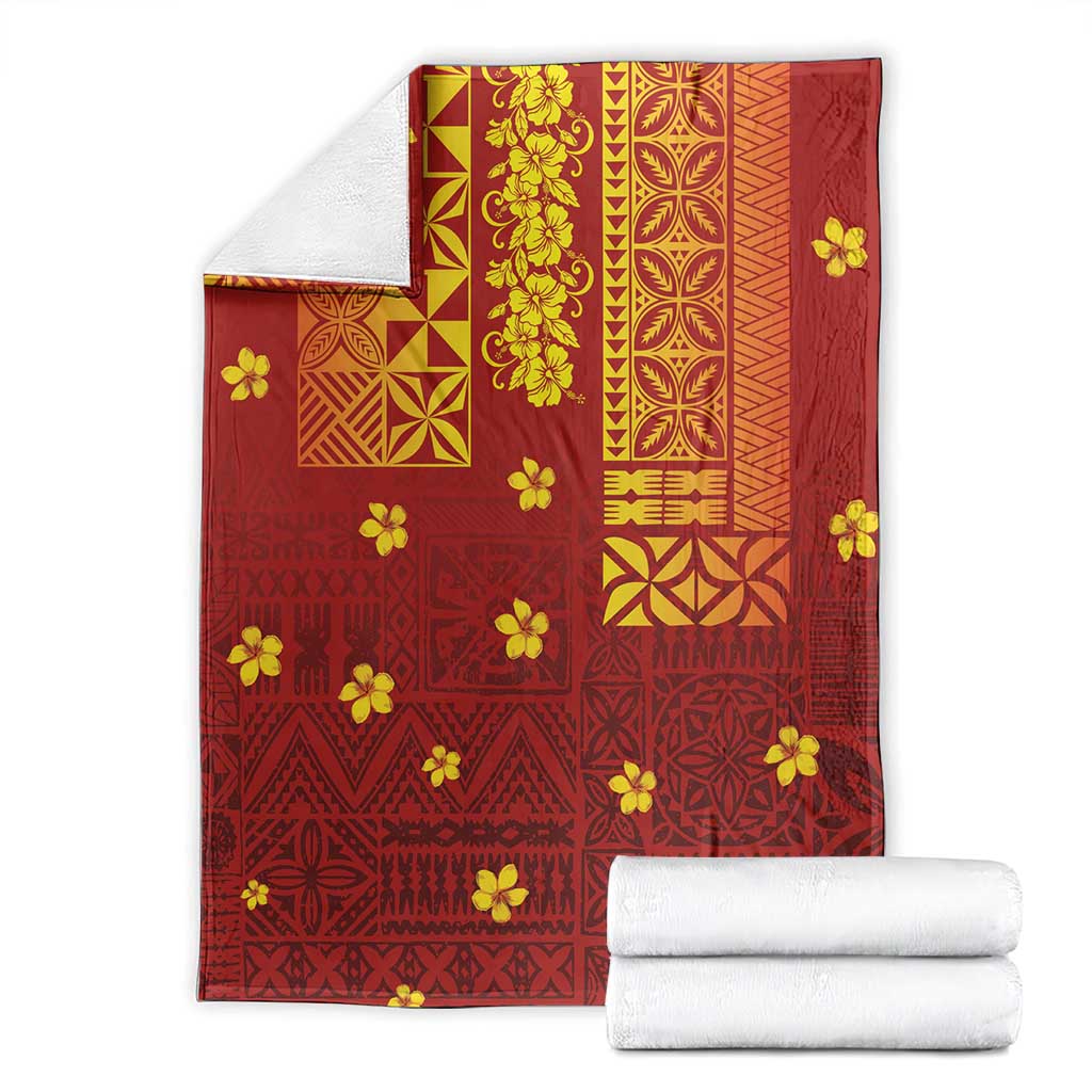 Samoa Tapa Pacific Tribal Pattern Blanket Hibiscus and Plumeria