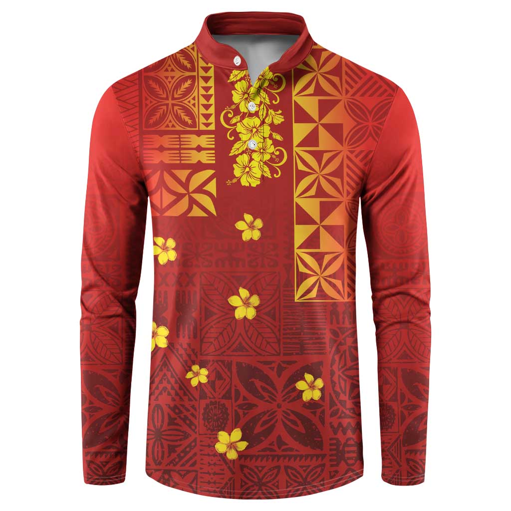 Samoa Tapa Pacific Tribal Pattern Button Sweatshirt Hibiscus and Plumeria