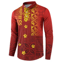 Samoa Tapa Pacific Tribal Pattern Button Sweatshirt Hibiscus and Plumeria