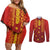 Samoa Tapa Pacific Tribal Pattern Couples Matching Off Shoulder Short Dress and Long Sleeve Button Shirt Hibiscus and Plumeria