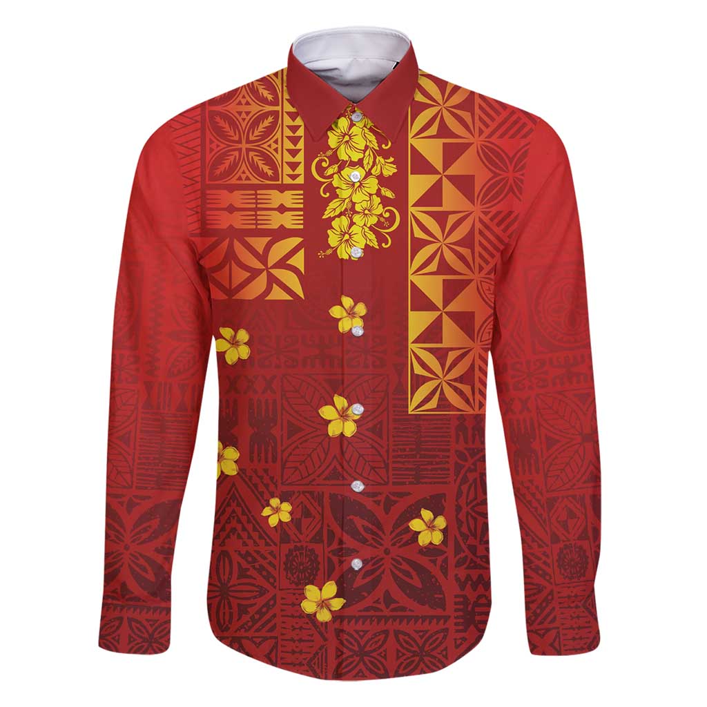 Samoa Tapa Pacific Tribal Pattern Family Matching Long Sleeve Bodycon Dress and Hawaiian Shirt Hibiscus and Plumeria