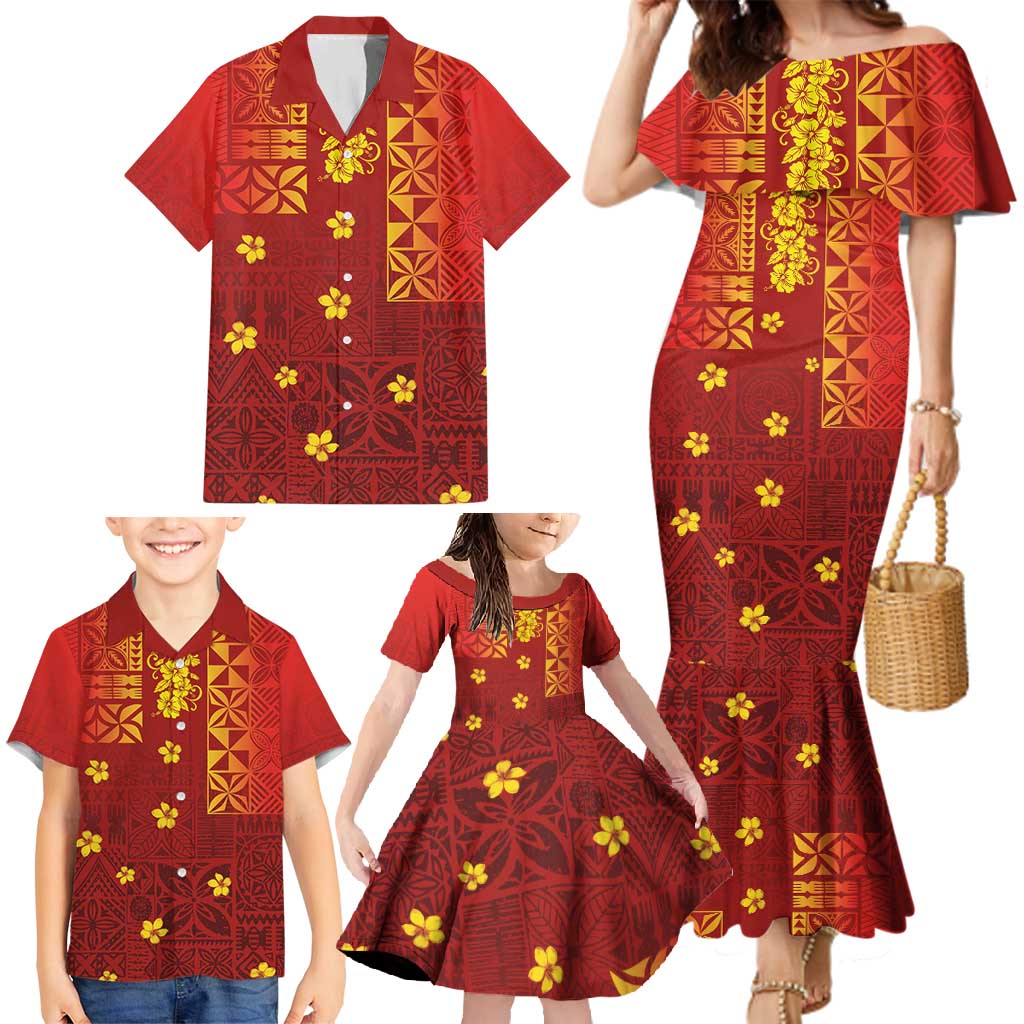 Samoa Tapa Pacific Tribal Pattern Family Matching Mermaid Dress and Hawaiian Shirt Hibiscus and Plumeria