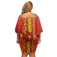 Samoa Tapa Pacific Tribal Pattern Family Matching Off Shoulder Short Dress and Hawaiian Shirt Hibiscus and Plumeria