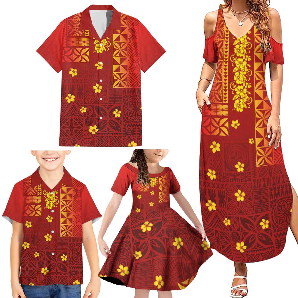 Samoa Tapa Pacific Tribal Pattern Family Matching Summer Maxi Dress and Hawaiian Shirt Hibiscus and Plumeria