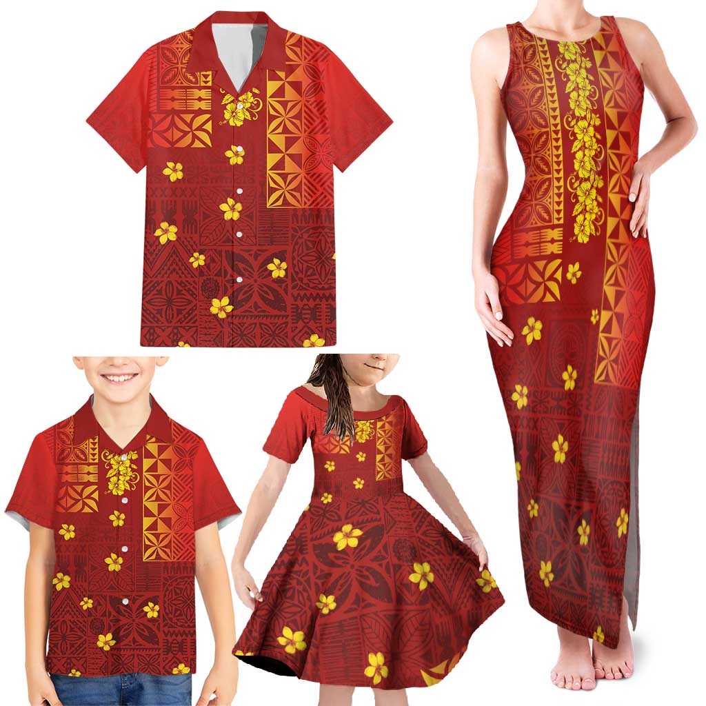 Samoa Tapa Pacific Tribal Pattern Family Matching Tank Maxi Dress and Hawaiian Shirt Hibiscus and Plumeria